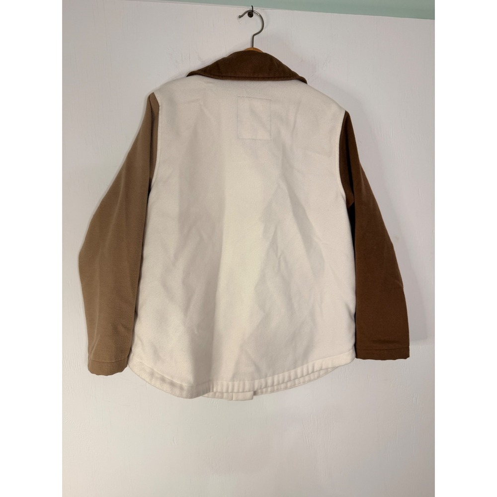 Hollister Colorblock Fleece Shirt Jacket Shacket Brown Cream Tan Small Oversized - Picture 7 of 15